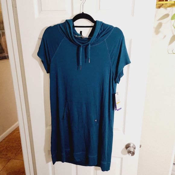 NWT GAIAM YOGA SHORT SLEEVE HOODED DRESS DEEP TEAL SIZE M - Picture 8 of 8